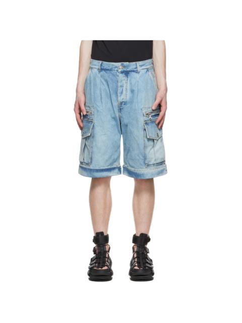 Balmain Blue Denim Cargo Shorts