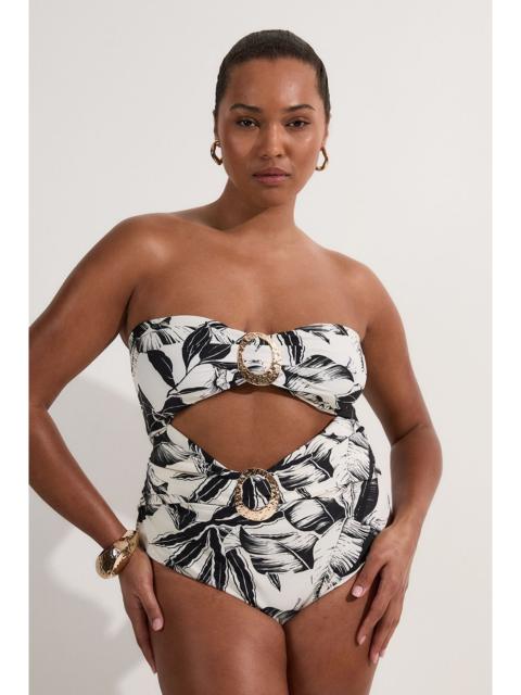 KAREN MILLEN Plus Size Slinky Palm Print Cut Out Swimsuit