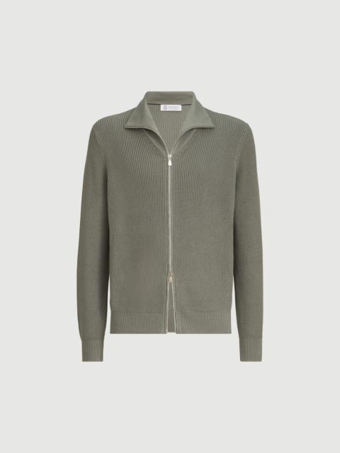 Brunello Cucinelli Cotton half English rib cardigan with zipper