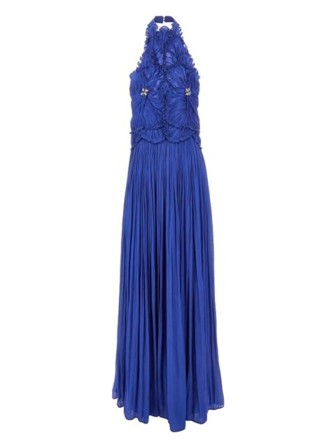COSTARELLOS pleated halter-neck maxi dress