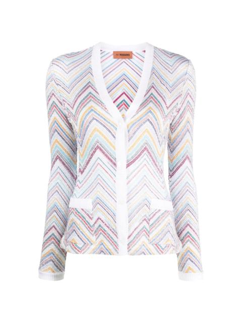 zigzag-woven long-sleeve cardigan