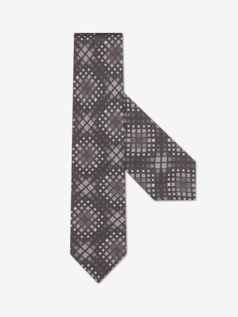 CORNELIANI Brown silk satin tie with geometric print