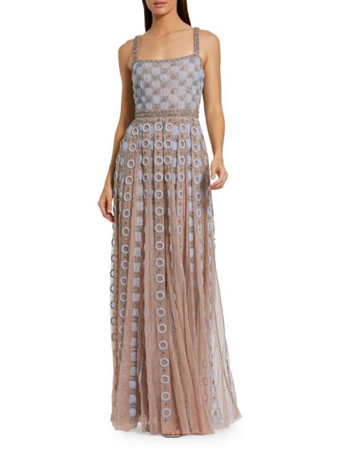 MAC DUGGAL Women's Embroidered Mesh A-Line Gown - Powder Blue
