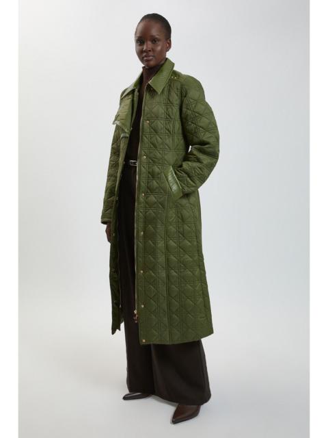 KAREN MILLEN Quilted & PU Mix Belted Padded Midi Coat