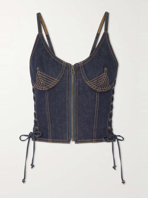 Jean Paul Gaultier Lace-up topstitched denim bustier top