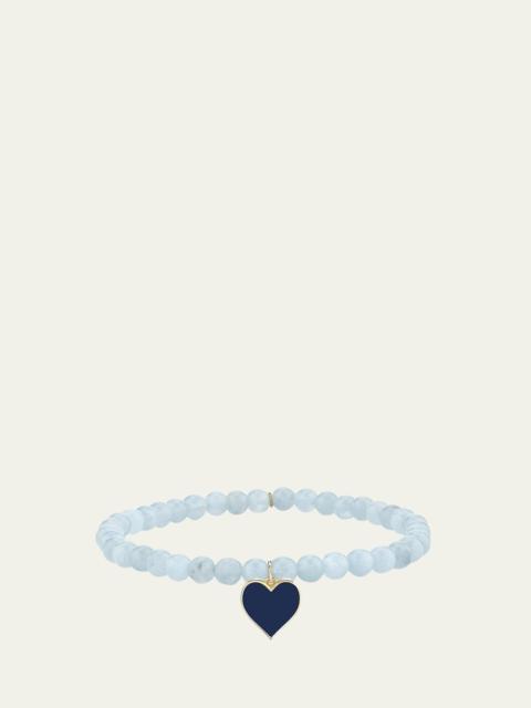 SYDNEY EVAN 14K Gold & Enamel Heart on Aquamarine Beaded Bracelet