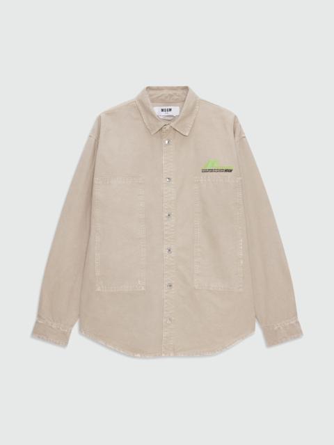 MSGM Beige cotton canvas short-sleeve shirt with enzyme wash