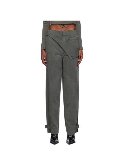 Gray Belted Shell Trousers