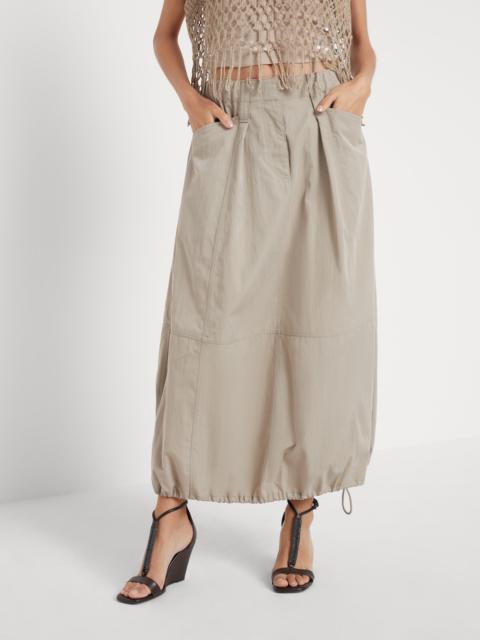 Brunello Cucinelli Wrinkled techno cotton gabardine curved utility skirt with monili