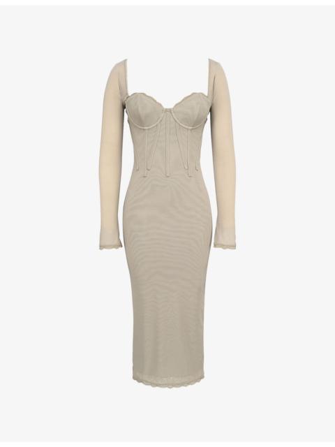 House of CB Saisha Long-Sleeve Lace Midi Dress