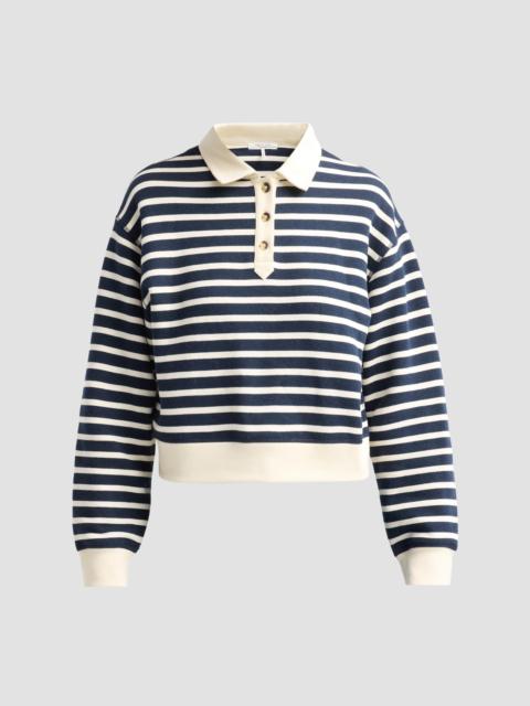 rag & bone Women's Vintage Striped Cotton Terry Polo Sweatshirt - Navy Ivory Multi