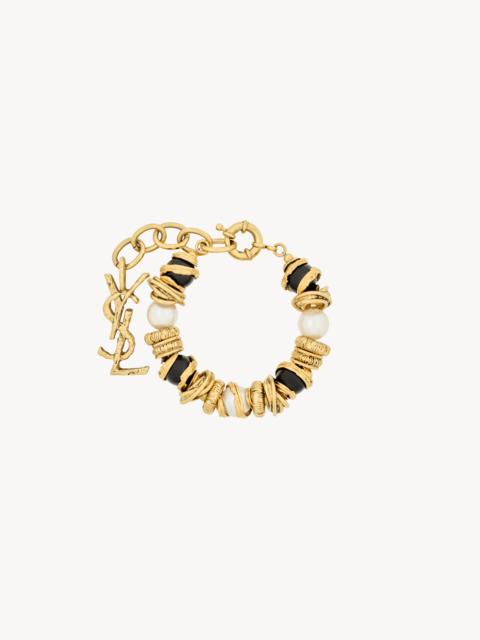 SAINT LAURENT LOULOU PEARL AND DISK BRACELET IN RESIN AND METAL