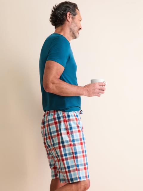 Derek Rose Men's Lounge Shorts Barker Cotton Teal & Red Check