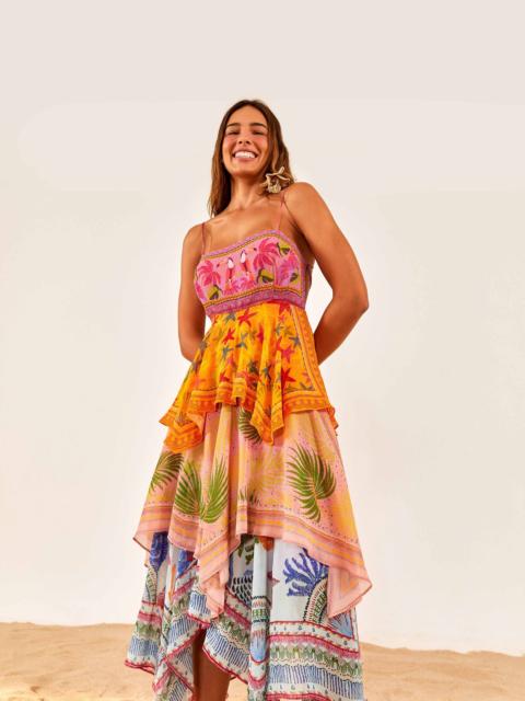 FARM RIO Mixed Scarves Layered Midi Dress
