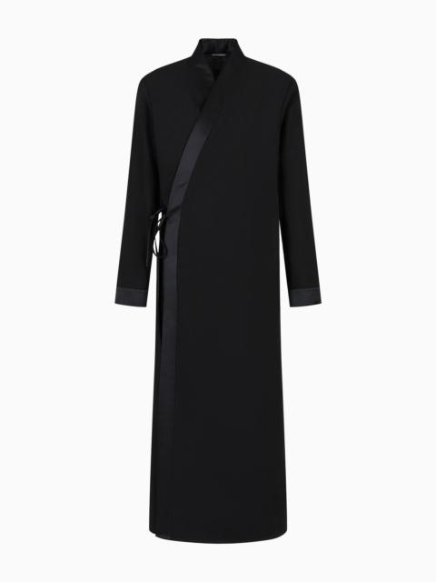 EMPORIO ARMANI Crisp-feel tropical virgin light wool overcoat with robe fastening