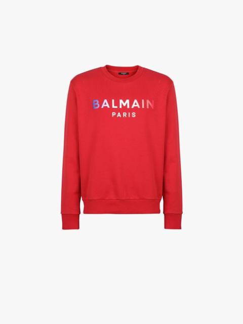 Balmain HIGH SUMMER CAPSULE - Red cotton sweatshirt with Balmain Paris tie-dye logo print