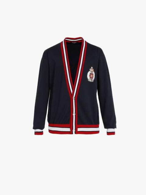 Balmain Black, red and white cotton cardigan with embroidered Balmain badge