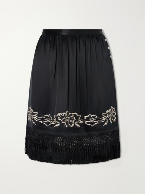 BODE Phantasm fringed embroidered silk-satin mini skirt Black