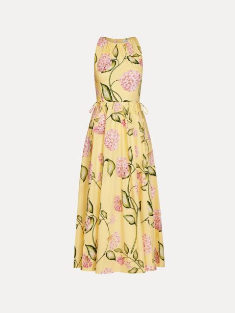 Oscar de la Renta PORCELAIN FLOWER COTTON POPLIN PLEATED DRESS
