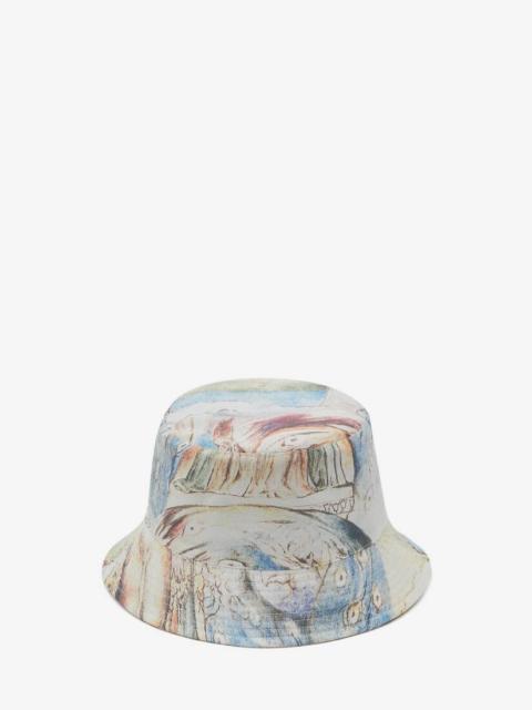 Alexander McQueen Blake Illustration Dante Bucket Hat in Ivory/sky Blue