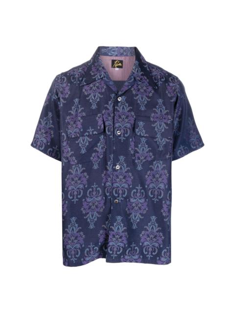 baroque-pattern button-up shirt