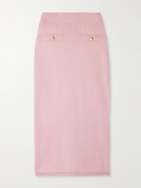 Alessandra Rich Button-embellished Cotton And Cashmere-blend Midi Skirt