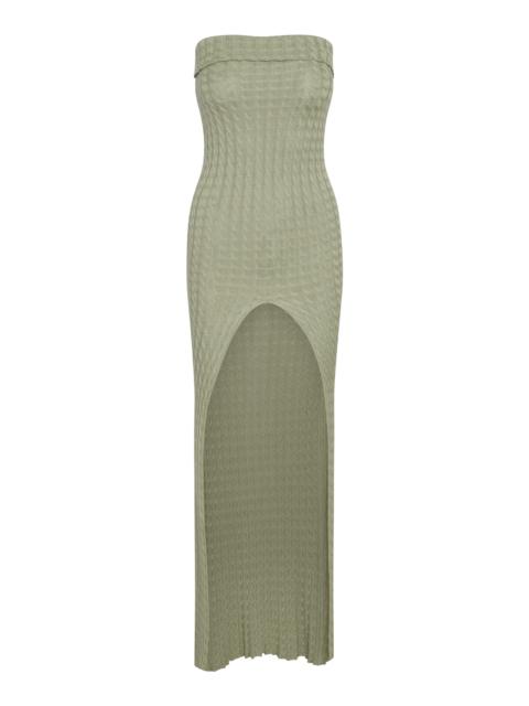 AYA MUSE Mira Cable-Knit Silk-Blend Maxi Dress light grey