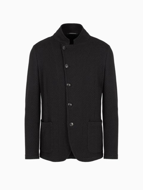 Guru-collar jacket with off-centre fastening in 3D-effect knit jersey