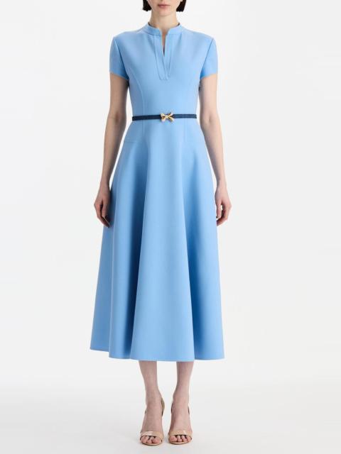 Oscar de la Renta Short Sleeve Flare Midi Stretch Dress