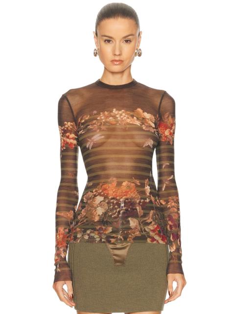 Jean Paul Gaultier Mesh Printed Mariniére Grape Long Sleeve Tee