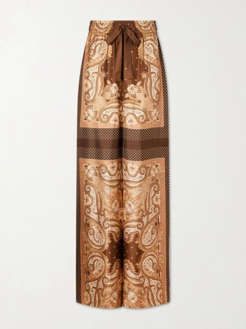 Zimmermann Luna printed silk-twill straight-leg pants Brown