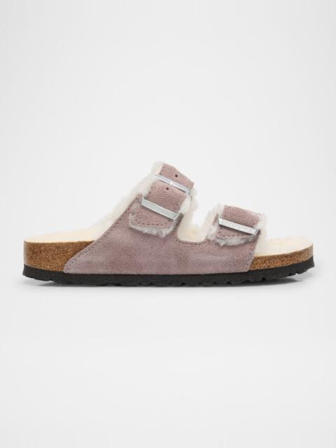BIRKENSTOCK Arizona Suede Shearling Dual-Buckle Slide Sandals