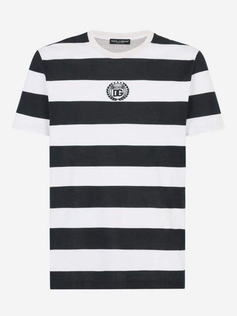 Dolce & Gabbana Striped Marina-print T-shirt with DG embroidery
