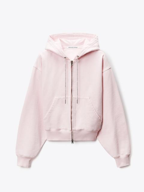 Alexander Wang Crystal Hotfix Drawcord Zip-Up Hoodie