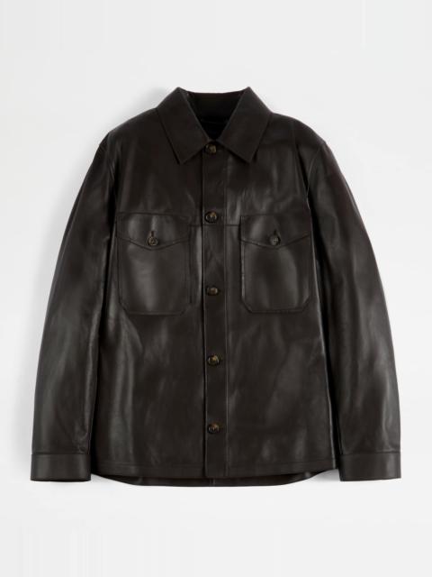 Tod's OVER SHIRT IN NAPPA LEATHER - BROWN