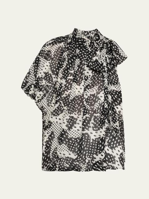 Crunch Polka-Dot Silk Chiffon Balloon Blouse
