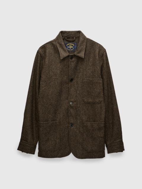 Portuguese Flannel Labura Herringbone Wool Chore Coat in Brown