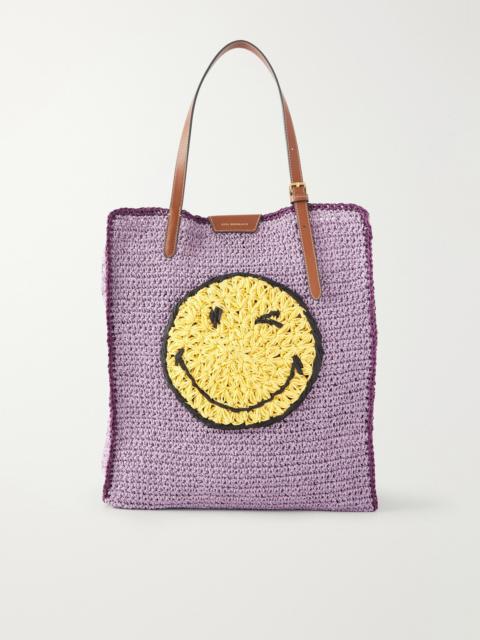 Anya Hindmarch Wink Leather-trimmed Raffia Tote