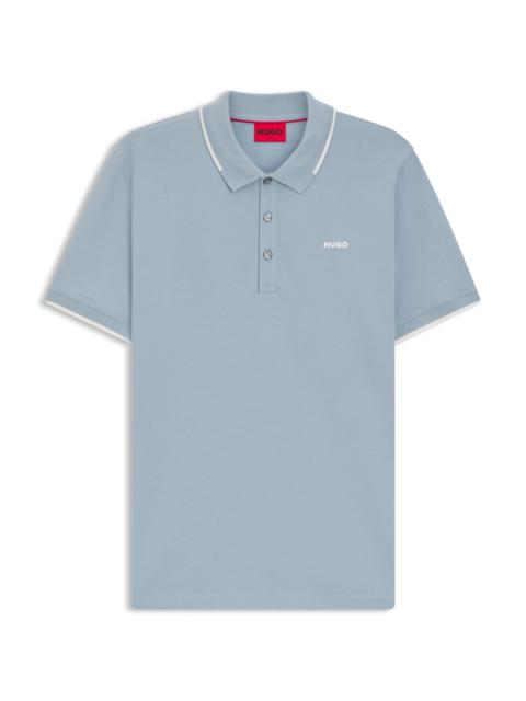 HUGO STRETCH-COTTON SLIM-FIT POLO SHIRT WITH PRINTED LOGO