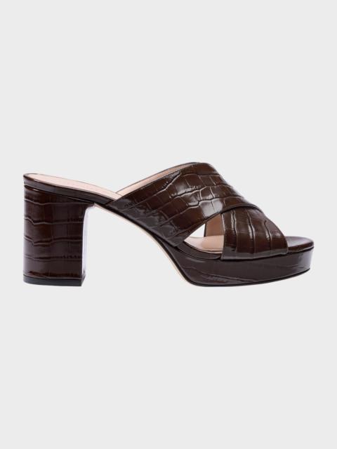 Stuart Weitzman 80mm Dayna Croc-Embossed Leather Platform Sandals