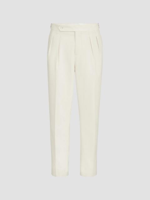Brunello Cucinelli Men's Cotton Narrow Wale Corduroy Tuxedo Trousers with Double Pleats - Milk