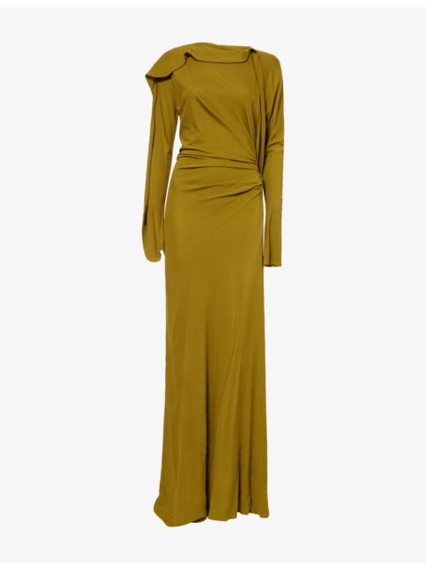 Victoria Beckham Long-Sleeve Draped Stretch-Jersey Maxi Dress