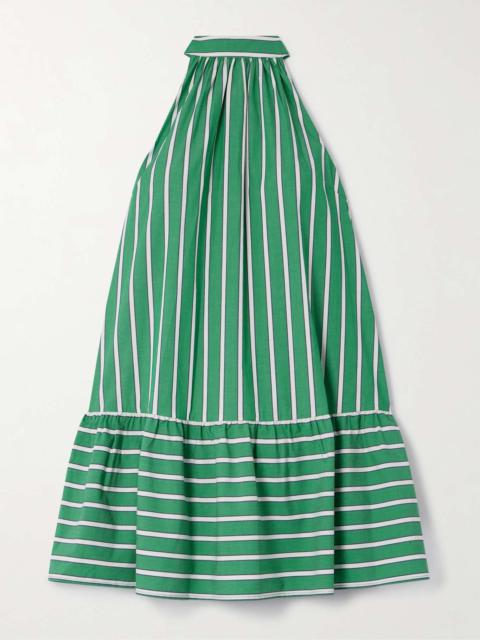 Marlowe tiered striped cotton-blend poplin halterneck mini dress