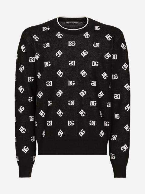 Wool and silk jacquard round-neck sweater with DG logo