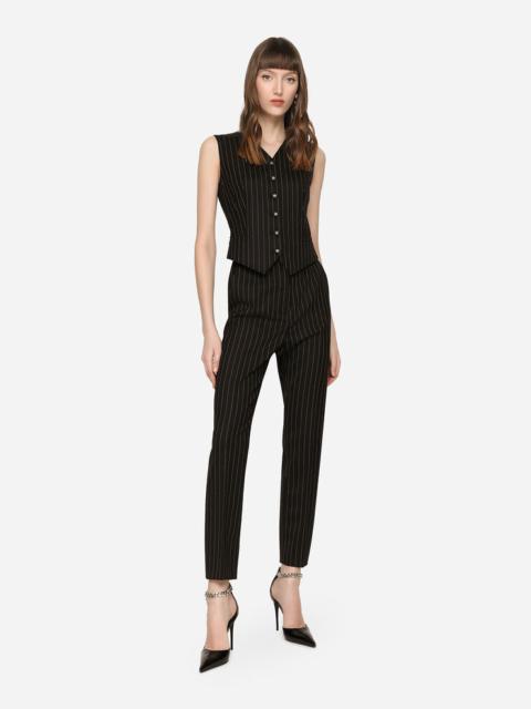 High-waisted pinstripe twill pants