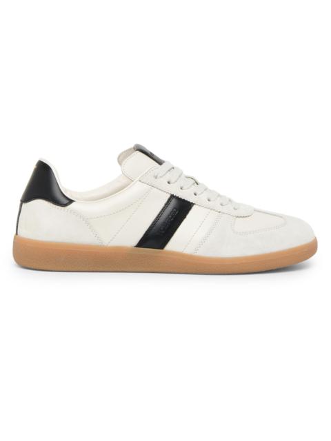 TOM FORD Men's T-Bar Leather & Suede Low-Top Sneakers - White Black Amber