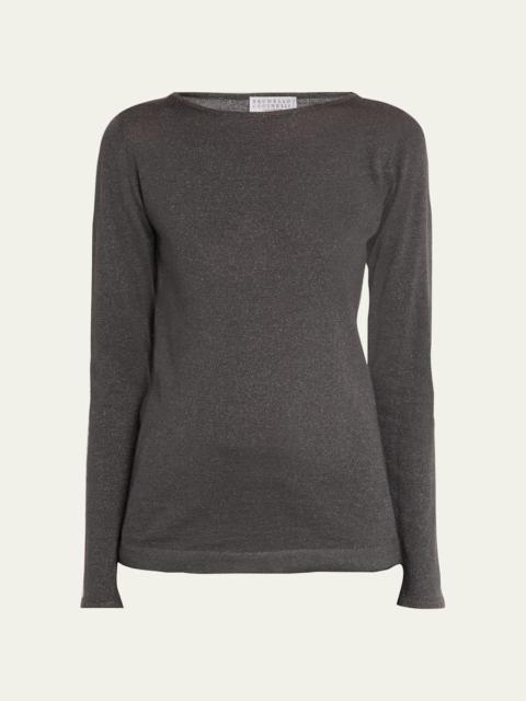 Brunello Cucinelli Cashmere-Silk Lurex Long-Sleeve Top
