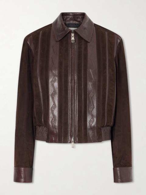 VERSACE Greca-embossed Leather And Suede Jacket