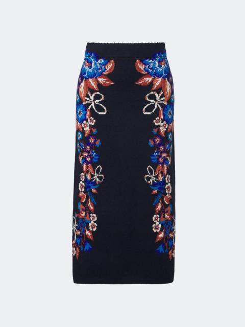 FARM RIO Bow Garden knitted jacquard midi skirt
