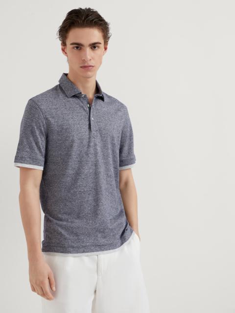 Linen and cotton jersey shirt-style collar polo with faux-layering